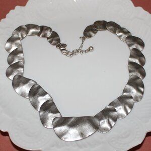 Chico’s Silver Tone Hammered Metal Coin Statement Necklace